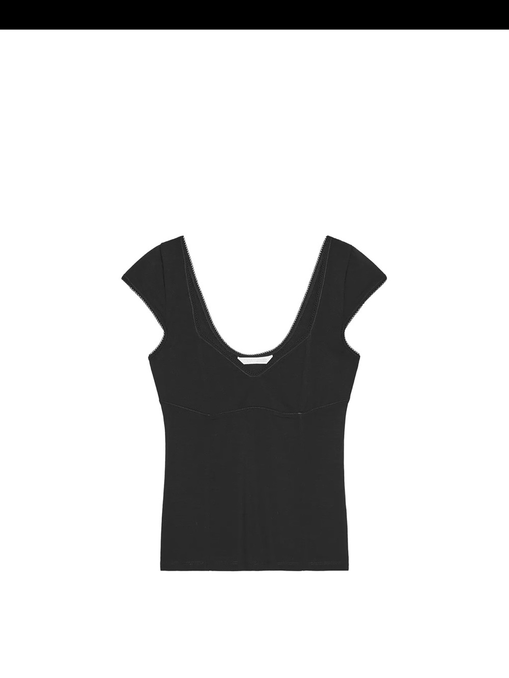 Zara Black Cap-Sleeve Scoop Neck Fitted Top